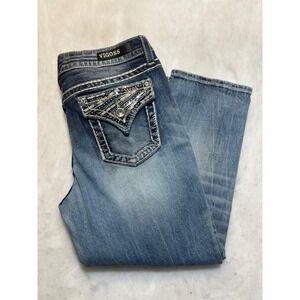 VIGOSS Women's Blue Denim Cropped Jeans Sequins Embellished Pockets Heritage Fit